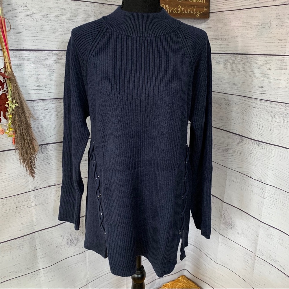 Style & Co navy sweater w/ laces